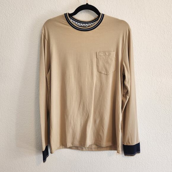 Ben Sherman Men's Size Small Long Sleeve Shirt BS33LK240 Tan Navy Classic Dressy - Picture 3 of 9